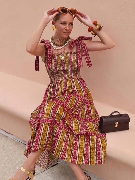 Hill House Dresses & Skirts - Hill House Sleeveless Tie-Shoulder Midi Dress in Pink and Mustard